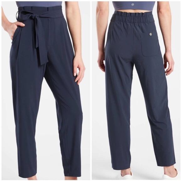 Athleta Pants Skyline Pant II Navy Paperbag‎ Tie Waist Belted 530640 Size 10T - Picture 12 of 12